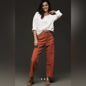 The Skipper High Rise Cropped Pilcro Orange Buttoned Pants by Anthropologie